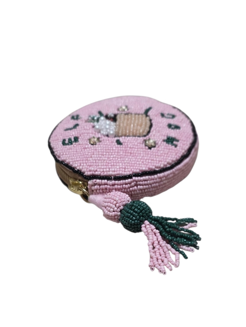 NWT Anthropolgie Nephthys Illustrated Elf Nog Beaded Round Coin Purse - Picture 4 of 9